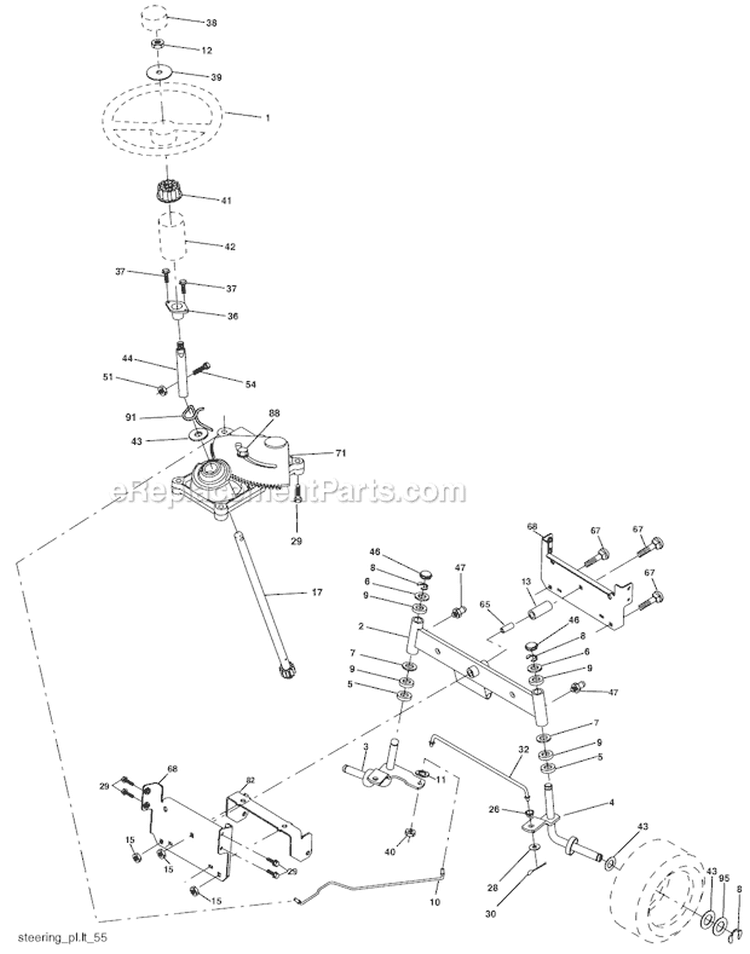 Tractor - Steering Diagram and Parts List for HD13538 96016000100 Weed Eater Lawn Tractor